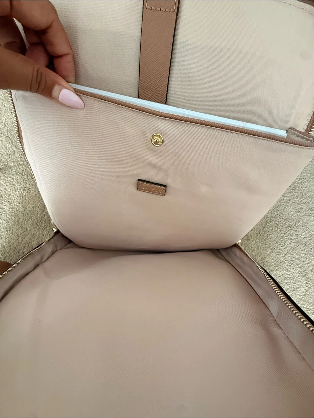 Calpak Rose Tan Backpack with Whipstitch Trim